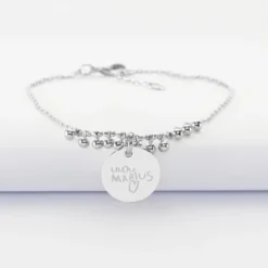 Hot HappyBulle Bracelet chaîne boules personnalisé médaille gravée argent 15 mm Argent rhodié 925