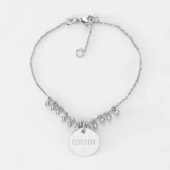 Hot HappyBulle Bracelet chaîne boules personnalisé médaille gravée argent 15 mm Argent rhodié 925