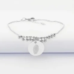Hot HappyBulle Bracelet chaîne boules personnalisé médaille gravée argent 15 mm Argent rhodié 925