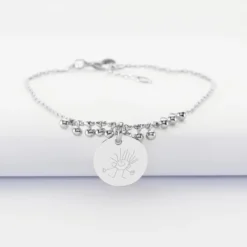 Hot HappyBulle Bracelet chaîne boules personnalisé médaille gravée argent 15 mm Argent rhodié 925