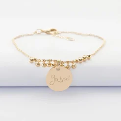 Discount HappyBulle Bracelet chaîne boules personnalisé médaille gravée plaqué or 15 mm Plaqué or 18k