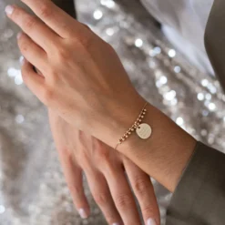Discount HappyBulle Bracelet chaîne boules personnalisé médaille gravée plaqué or 15 mm Plaqué or 18k
