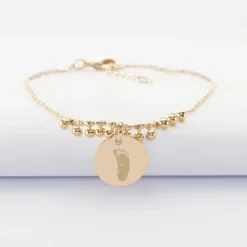 Discount HappyBulle Bracelet chaîne boules personnalisé médaille gravée plaqué or 15 mm Plaqué or 18k