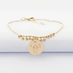Discount HappyBulle Bracelet chaîne boules personnalisé médaille gravée plaqué or 15 mm Plaqué or 18k