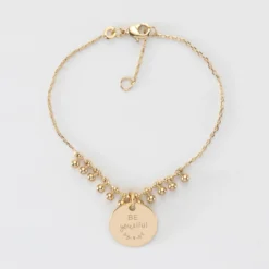 Discount HappyBulle Bracelet chaîne boules personnalisé médaille gravée plaqué or 15 mm Plaqué or 18k