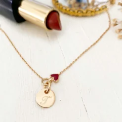 Online HappyBulle Bracelet chaîne coeur émail rouge personnalisé médaille gravée plaqué or 10 mm Plaqué or 18k