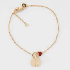 Online HappyBulle Bracelet chaîne coeur émail rouge personnalisé médaille gravée plaqué or 10 mm Plaqué or 18k