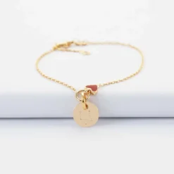 Online HappyBulle Bracelet chaîne coeur émail rouge personnalisé médaille gravée plaqué or 10 mm Plaqué or 18k
