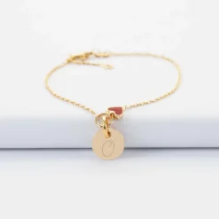 Online HappyBulle Bracelet chaîne coeur émail rouge personnalisé médaille gravée plaqué or 10 mm Plaqué or 18k