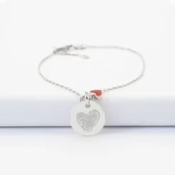 HappyBulle Bracelet chaîne coeur émail rouge personnalisé médaille gravée argent 15 mm Argent rhodié 925