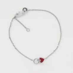 New HappyBulle Bracelet chaîne coeur émail rouge argent Argent rhodié 925
