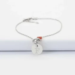 Online HappyBulle Bracelet chaîne coeur émail rouge personnalisé médaille gravée argent 10 mm Argent rhodié 925