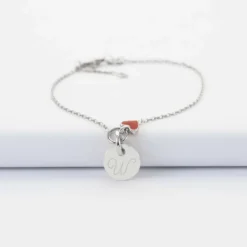 Online HappyBulle Bracelet chaîne coeur émail rouge personnalisé médaille gravée argent 10 mm Argent rhodié 925