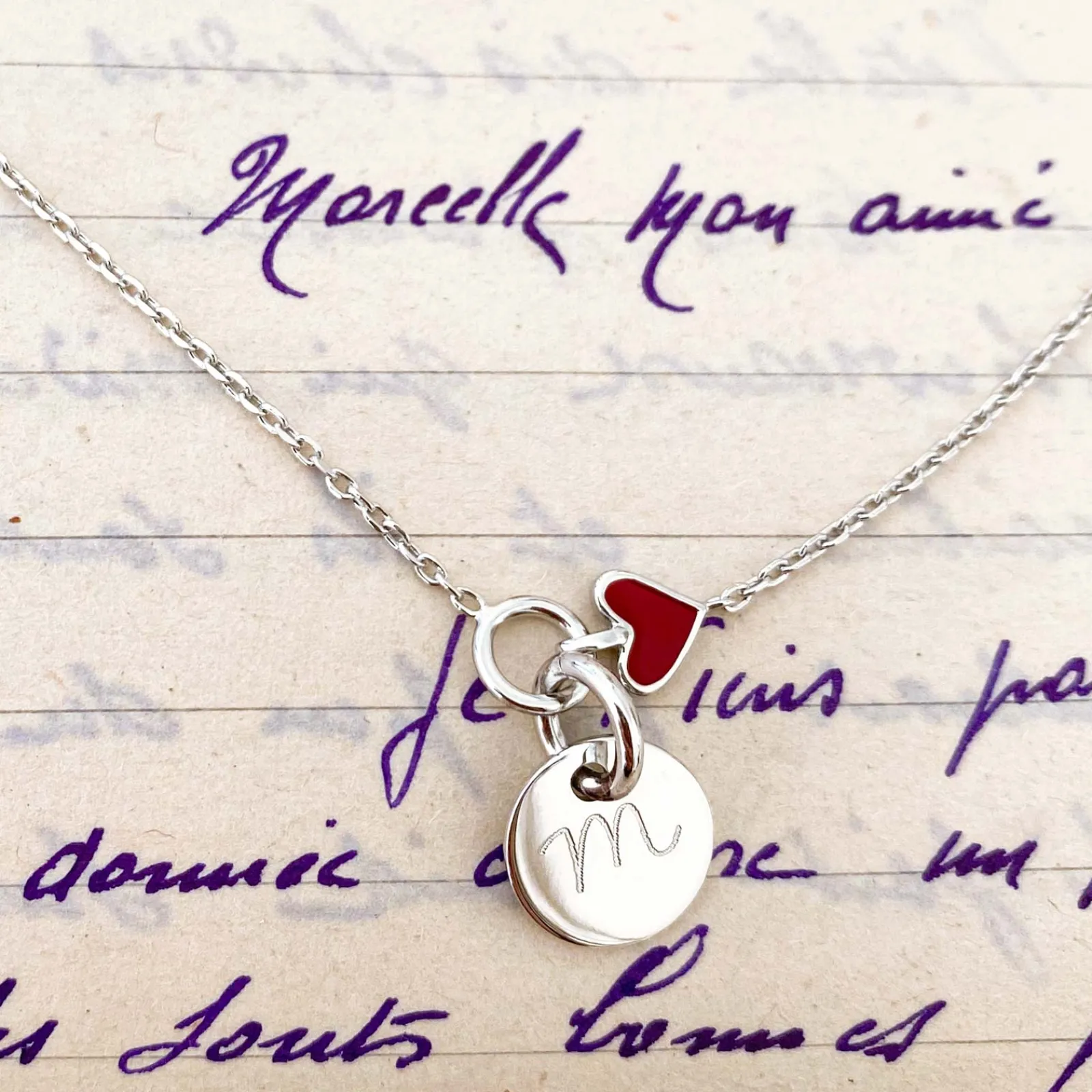Online HappyBulle Bracelet chaîne coeur émail rouge personnalisé médaille gravée argent 10 mm Argent rhodié 925