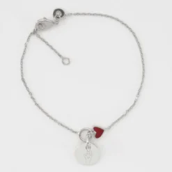 Online HappyBulle Bracelet chaîne coeur émail rouge personnalisé médaille gravée argent 10 mm Argent rhodié 925