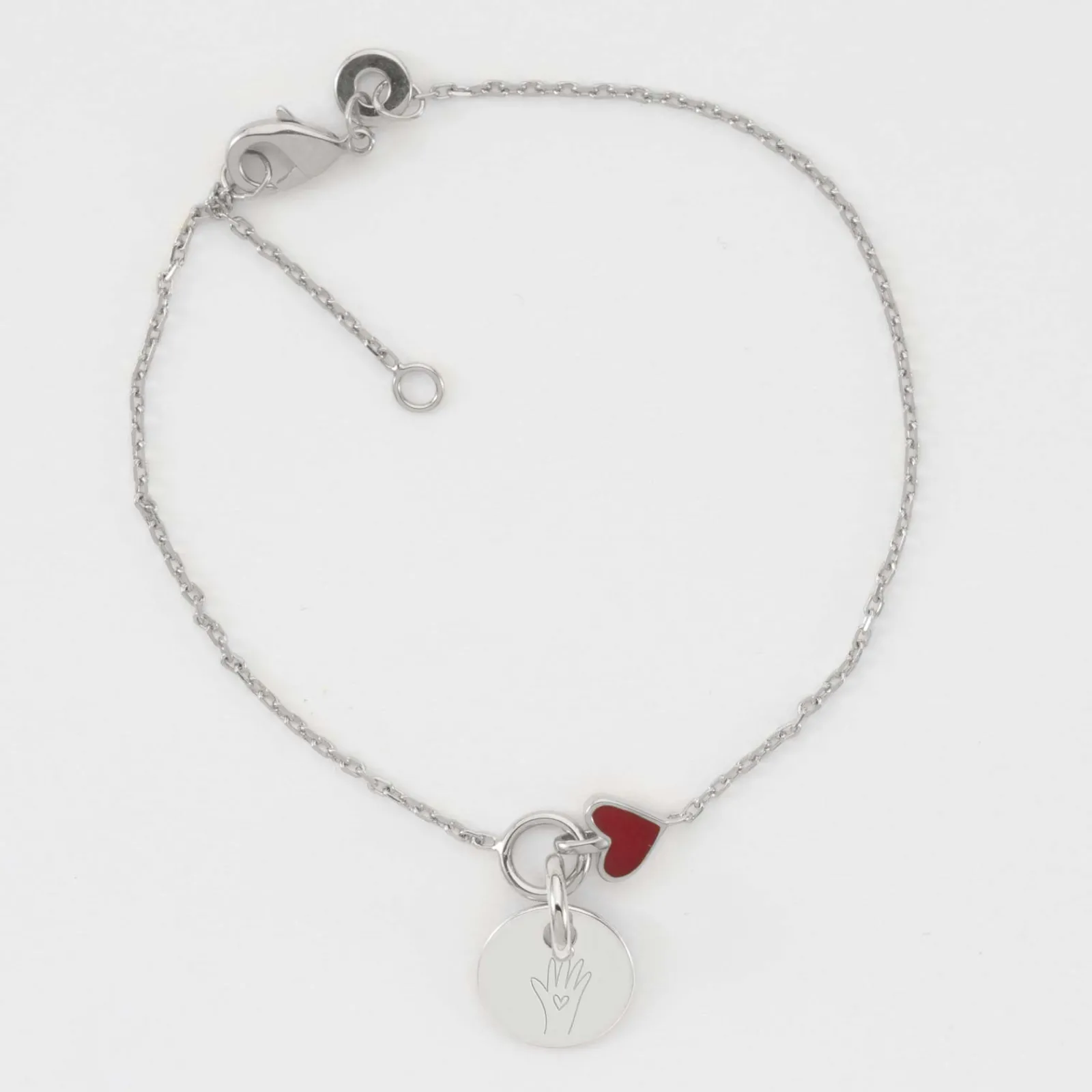 Online HappyBulle Bracelet chaîne coeur émail rouge personnalisé médaille gravée argent 10 mm Argent rhodié 925