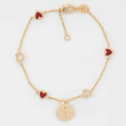 Outlet HappyBulle Bracelet chaîne coeurs ajourés et email personnalisé médaille gravée plaqué or 10 mm Plaqué or 18k
