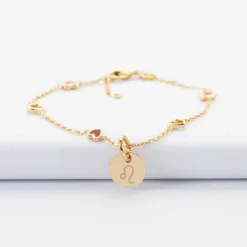 Outlet HappyBulle Bracelet chaîne coeurs ajourés et email personnalisé médaille gravée plaqué or 10 mm Plaqué or 18k
