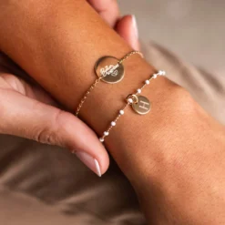 Clearance HappyBulle Bracelet chaîne coeurs ajourés Mariée personnalisé médaille gravée plaqué or 15 mm Plaqué or 18k