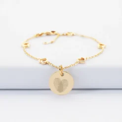 Clearance HappyBulle Bracelet chaîne coeurs ajourés Mariée personnalisé médaille gravée plaqué or 15 mm Plaqué or 18k