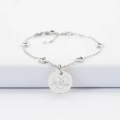 Hot HappyBulle Bracelet chaîne coeurs ajourés Mariée personnalisé médaille gravée argent 15 mm Argent rhodié 925