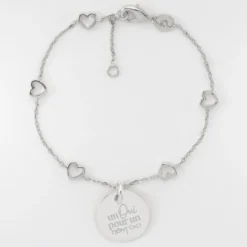 Hot HappyBulle Bracelet chaîne coeurs ajourés Mariée personnalisé médaille gravée argent 15 mm Argent rhodié 925