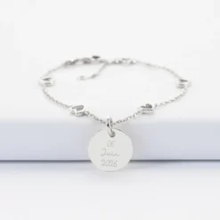 Hot HappyBulle Bracelet chaîne coeurs ajourés Mariée personnalisé médaille gravée argent 15 mm Argent rhodié 925