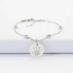 Hot HappyBulle Bracelet chaîne coeurs ajourés personnalisé médaille gravée argent 15 mm Argent rhodié 925