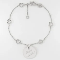 Hot HappyBulle Bracelet chaîne coeurs ajourés personnalisé médaille gravée argent 15 mm Argent rhodié 925
