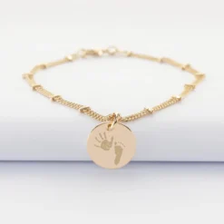 New HappyBulle Bracelet chaîne double personnalisé médaille gravée plaqué or 15 mm
