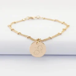 New HappyBulle Bracelet chaîne double personnalisé médaille gravée plaqué or 15 mm