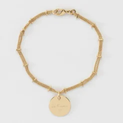 New HappyBulle Bracelet chaîne double personnalisé médaille gravée plaqué or 15 mm
