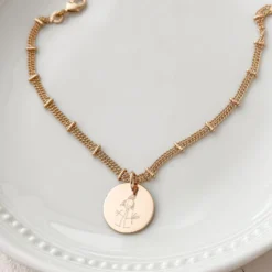 New HappyBulle Bracelet chaîne double personnalisé médaille gravée plaqué or 15 mm