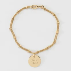 New HappyBulle Bracelet chaîne double personnalisé médaille gravée plaqué or 15 mm