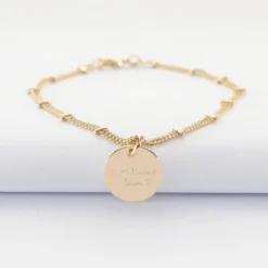 New HappyBulle Bracelet chaîne double personnalisé médaille gravée plaqué or 15 mm