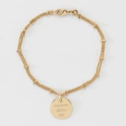 New HappyBulle Bracelet chaîne double personnalisé médaille gravée plaqué or 15 mm
