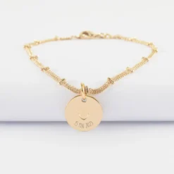 Clearance HappyBulle Bracelet chaîne double personnalisé médaille gravée plaqué or coeur estampillé 15 mm - x Atelier Wagram