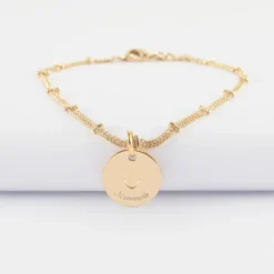 Clearance HappyBulle Bracelet chaîne double personnalisé médaille gravée plaqué or coeur estampillé 15 mm - x Atelier Wagram