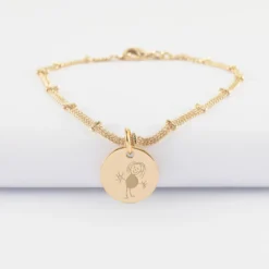 Clearance HappyBulle Bracelet chaîne double personnalisé médaille gravée plaqué or coeur estampillé 15 mm - x Atelier Wagram