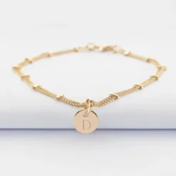 Outlet HappyBulle Bracelet chaîne double personnalisé médaille gravée plaqué or 10 mm