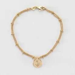 Outlet HappyBulle Bracelet chaîne double personnalisé médaille gravée plaqué or 10 mm