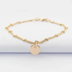 Outlet HappyBulle Bracelet chaîne double personnalisé médaille gravée plaqué or 10 mm