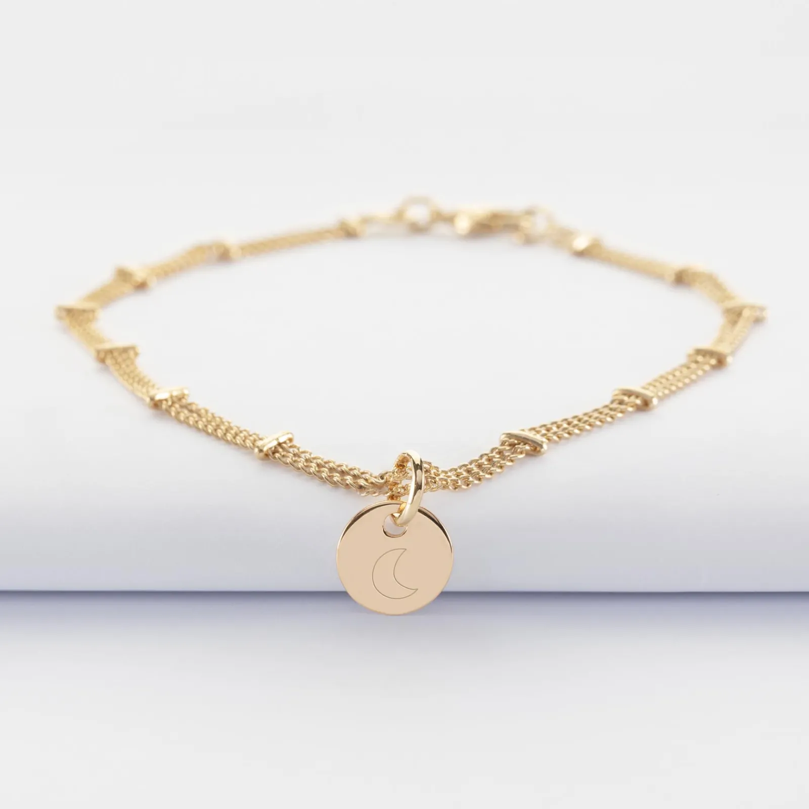 Outlet HappyBulle Bracelet chaîne double personnalisé médaille gravée plaqué or 10 mm