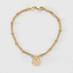 Outlet HappyBulle Bracelet chaîne double personnalisé médaille gravée plaqué or 10 mm