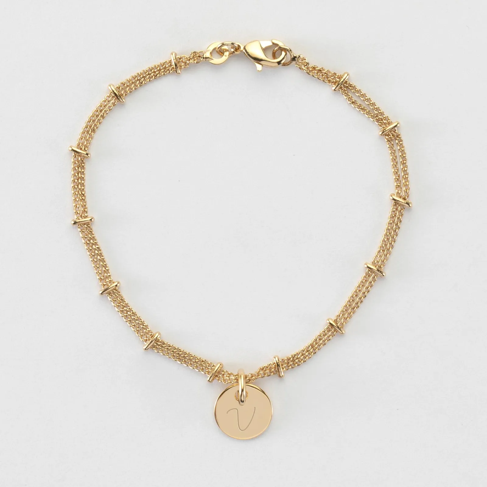 Outlet HappyBulle Bracelet chaîne double personnalisé médaille gravée plaqué or 10 mm