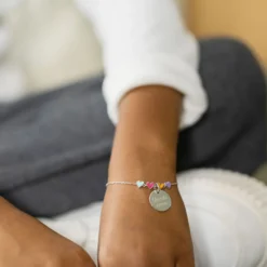 Outlet HappyBulle Bracelet chaîne enfant cœur email multicolore personnalisé médaille gravée argent 15 mm Argent rhodié 925