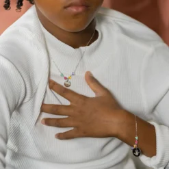 Outlet HappyBulle Bracelet chaîne enfant cœur email multicolore personnalisé médaille gravée argent 15 mm Argent rhodié 925