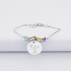 Outlet HappyBulle Bracelet chaîne enfant cœur email multicolore personnalisé médaille gravée argent 15 mm Argent rhodié 925