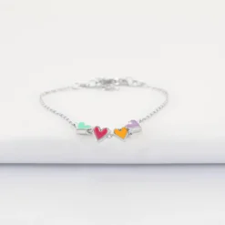HappyBulle Bracelet chaîne enfant cœur email multicolore argent Argent rhodié 925