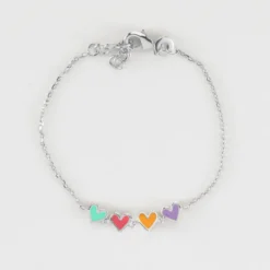 HappyBulle Bracelet chaîne enfant cœur email multicolore argent Argent rhodié 925